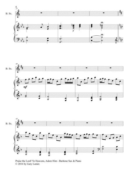 PRAISE THE LORD! YE HEAVENS, ADORE HIM (Duet – Baritone Sax & Piano with Score/Part) image number null