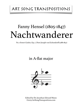 Book cover for HENSEL: Nachtwanderer, Op. 7 no. 1 (transposed to A-flat major)