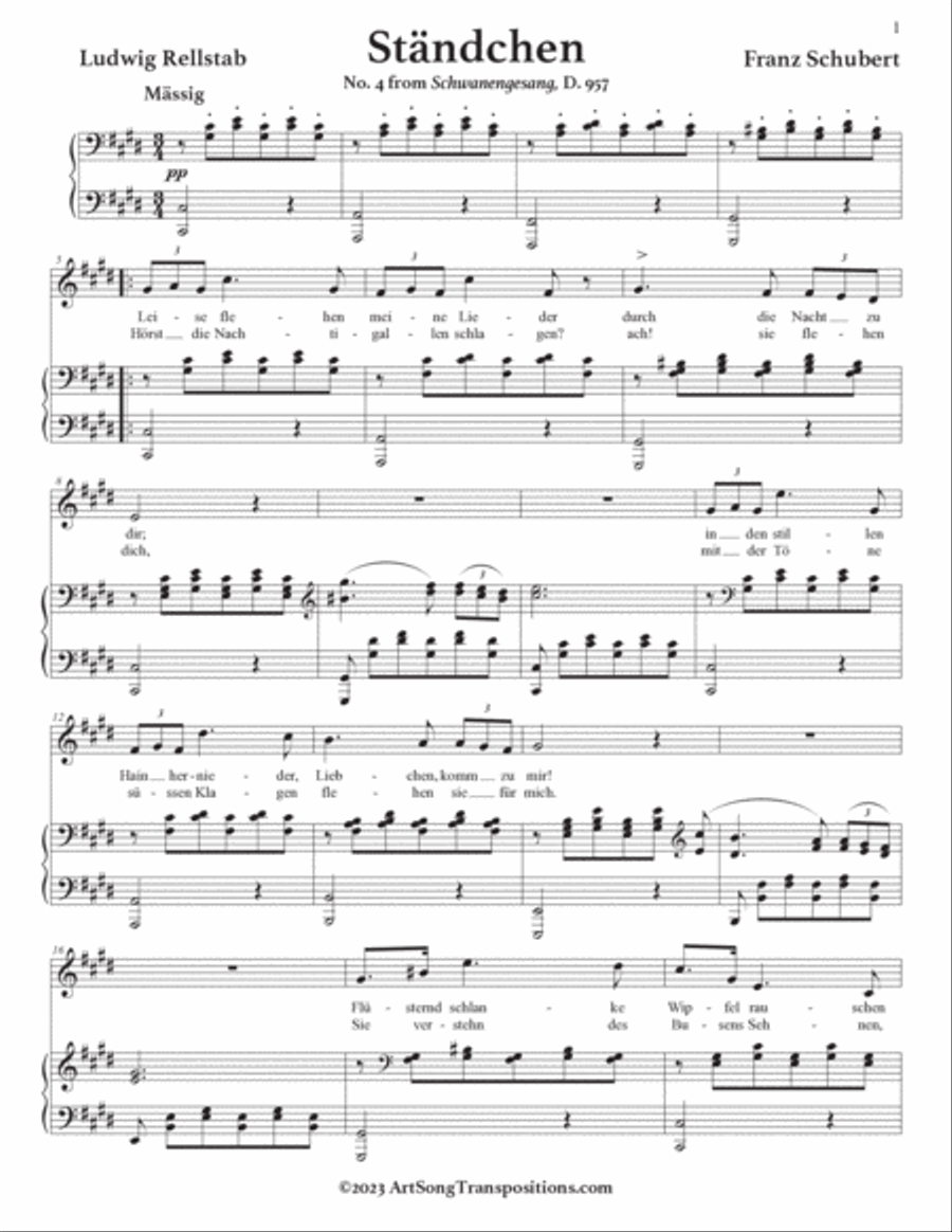SCHUBERT: Ständchen, D. 957 no. 4 (transposed to C-sharp minor and C minor) Voice scores gallery preview page 2
