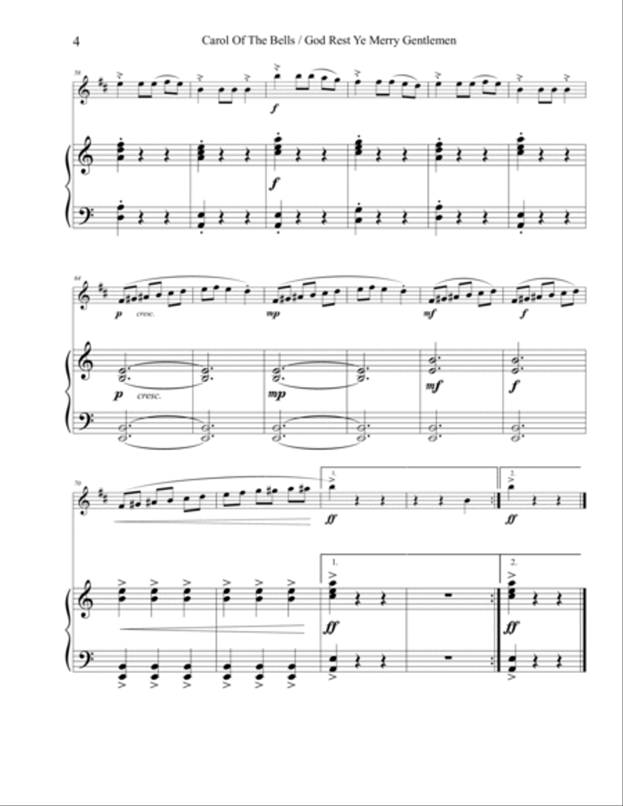 Carol of the Bells / God Rest Ye Merry Gentlemen - Clarinet (Bb, A, and Eb) Clarinet Solo scores gallery preview page 4