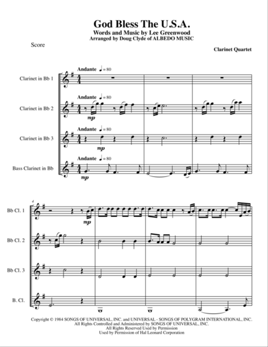 God Bless The U.S.A. Woodwind Quartet scores gallery preview page 1