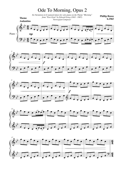 Ode to Morning, Op.2 - Six Variations in G minor for solo piano on the theme "Morning" from "Inciden