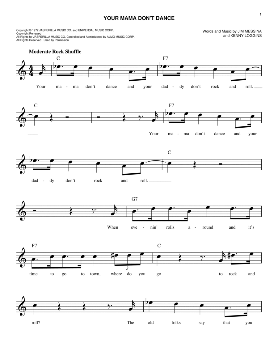 Your Mama Don't Dance Your Mama Don't Dance Piano scores gallery preview page 1