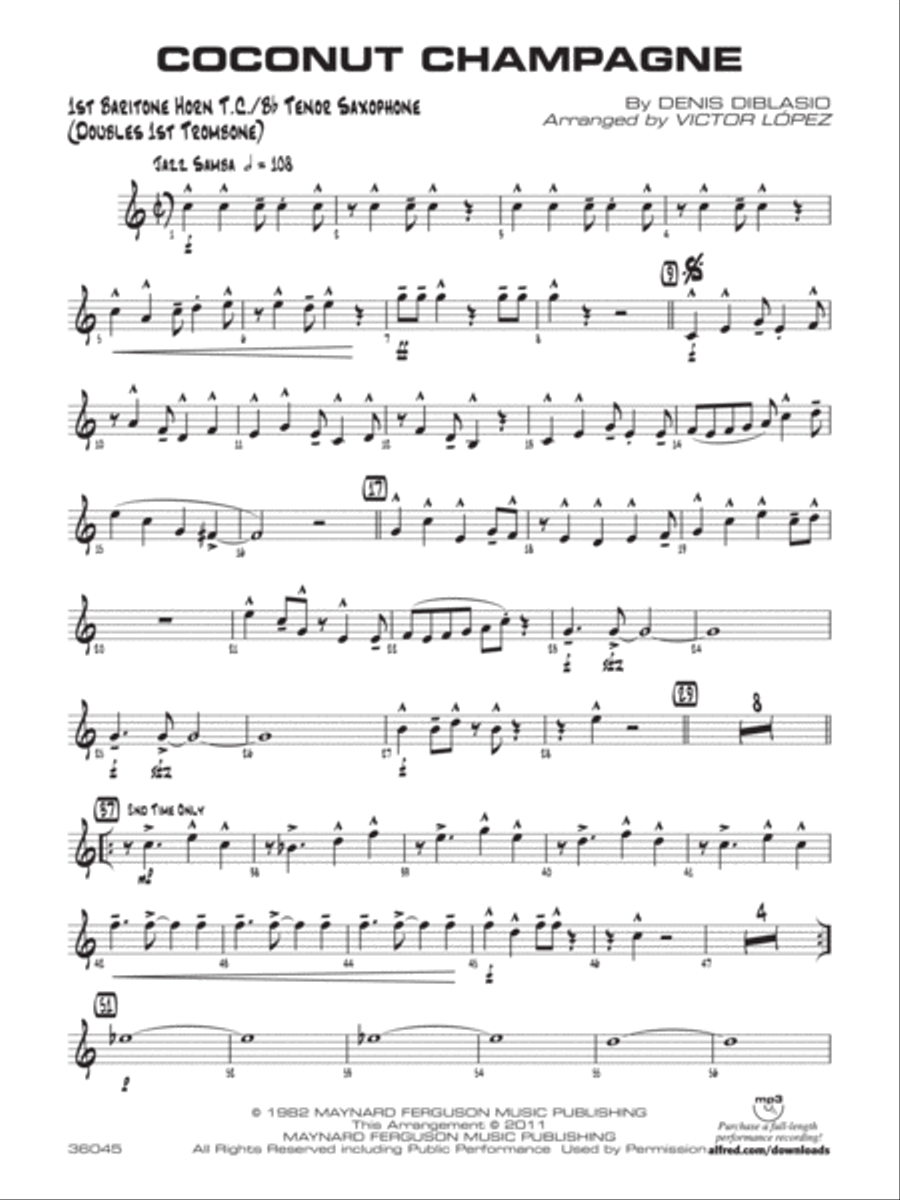 Coconut Champagne: Baritone T.C. Jazz Ensemble scores gallery preview page 1