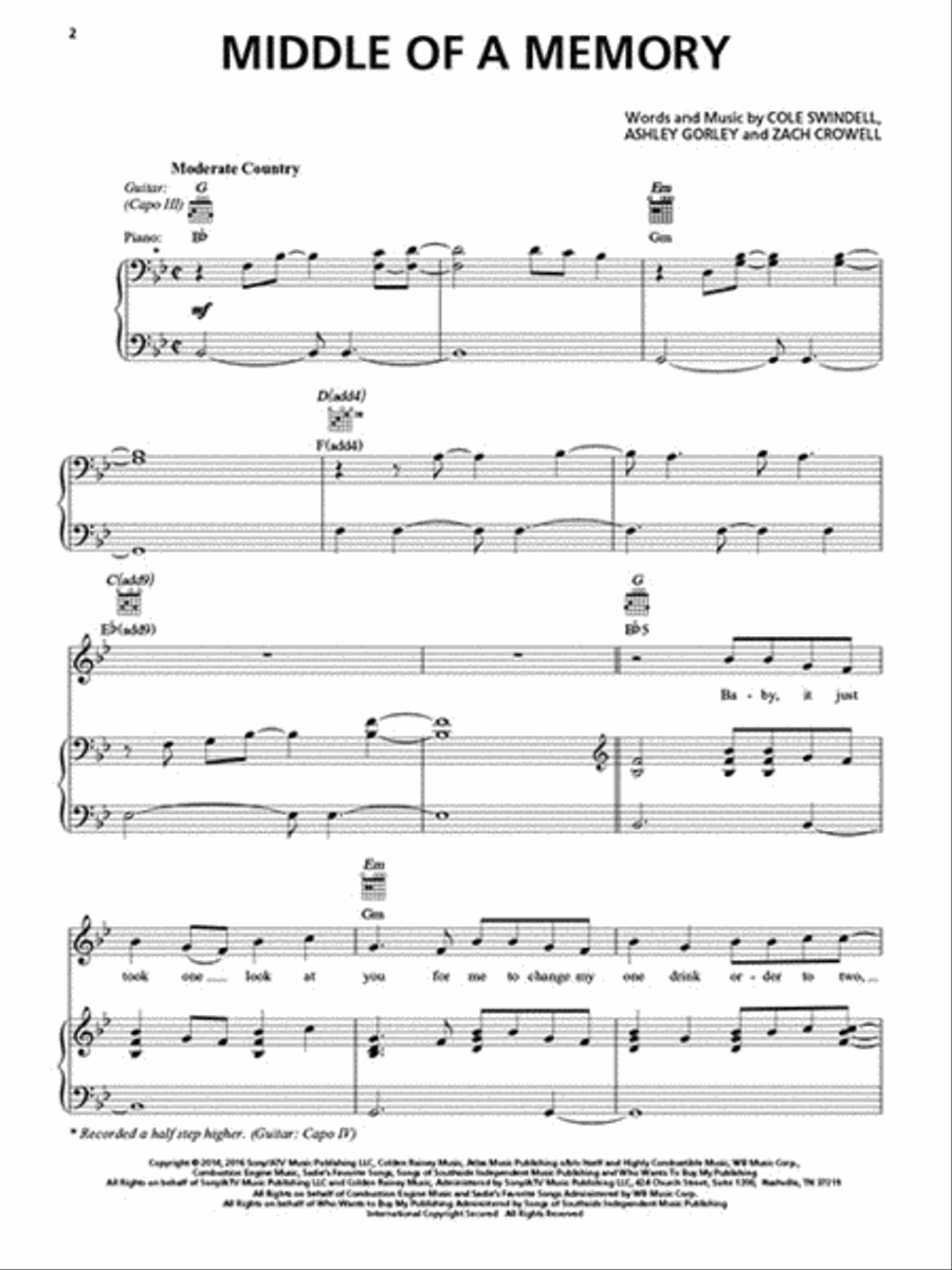 Middle of a Memory Piano, Vocal, Guitar scores gallery preview page 2