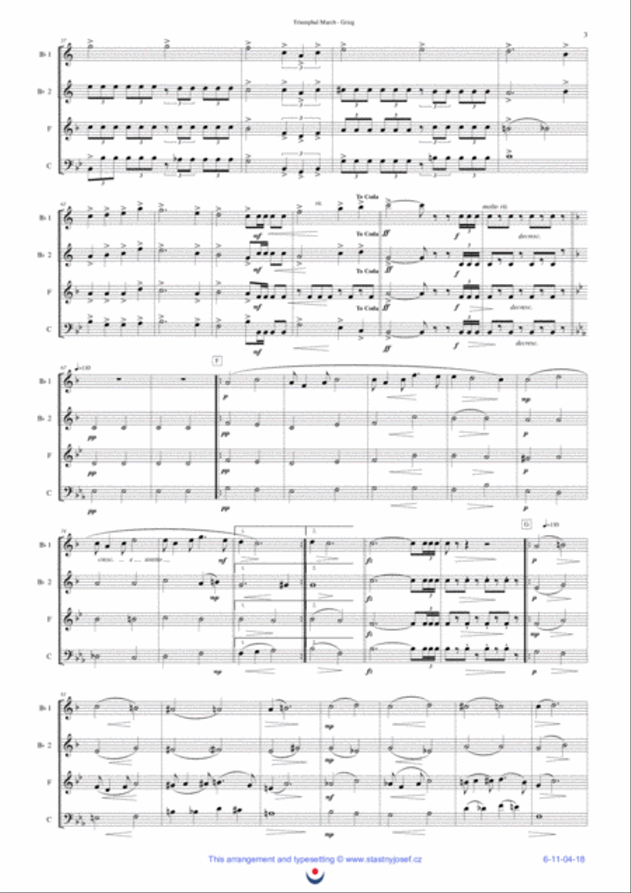 Triumphal March (Grieg) Brass Ensemble scores gallery preview page 3
