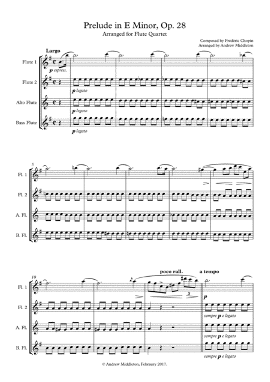 Prelude in E Minor, Op. 28, for Flute Quartet Flute Quartet scores gallery preview page 1