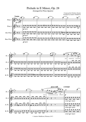 Book cover for Prelude in E Minor, Op. 28, for Flute Quartet