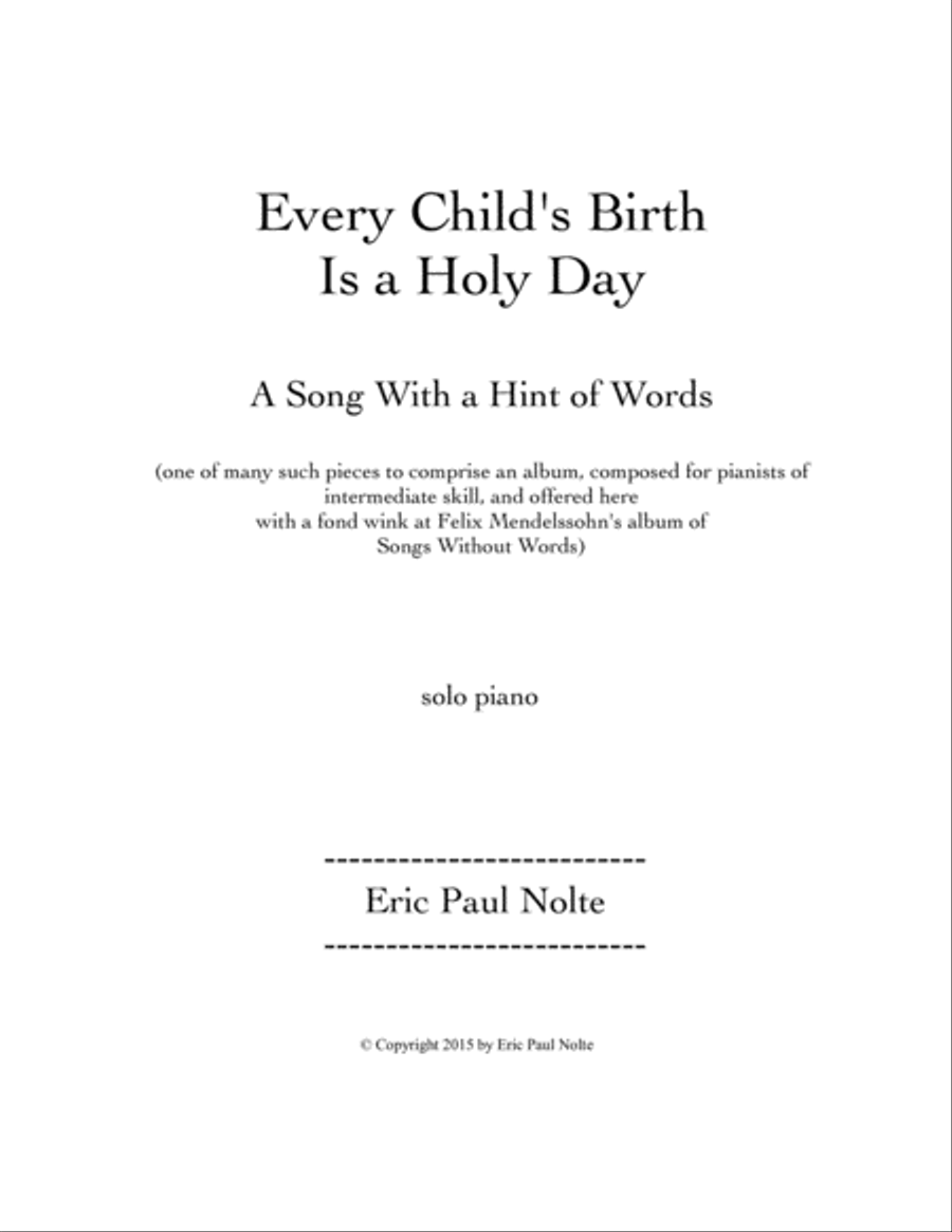 Every Child's Birth Is a Holy Day Piano Solo scores gallery preview page 1