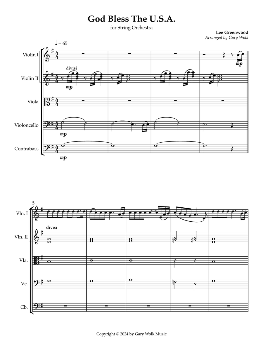 God Bless The U.s.a. String Orchestra scores gallery preview page 1