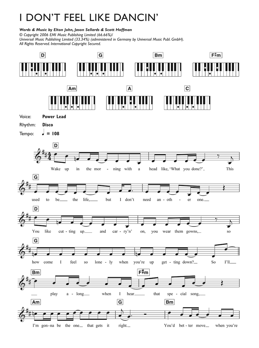 I Don't Feel Like Dancin' Piano scores gallery preview page 1