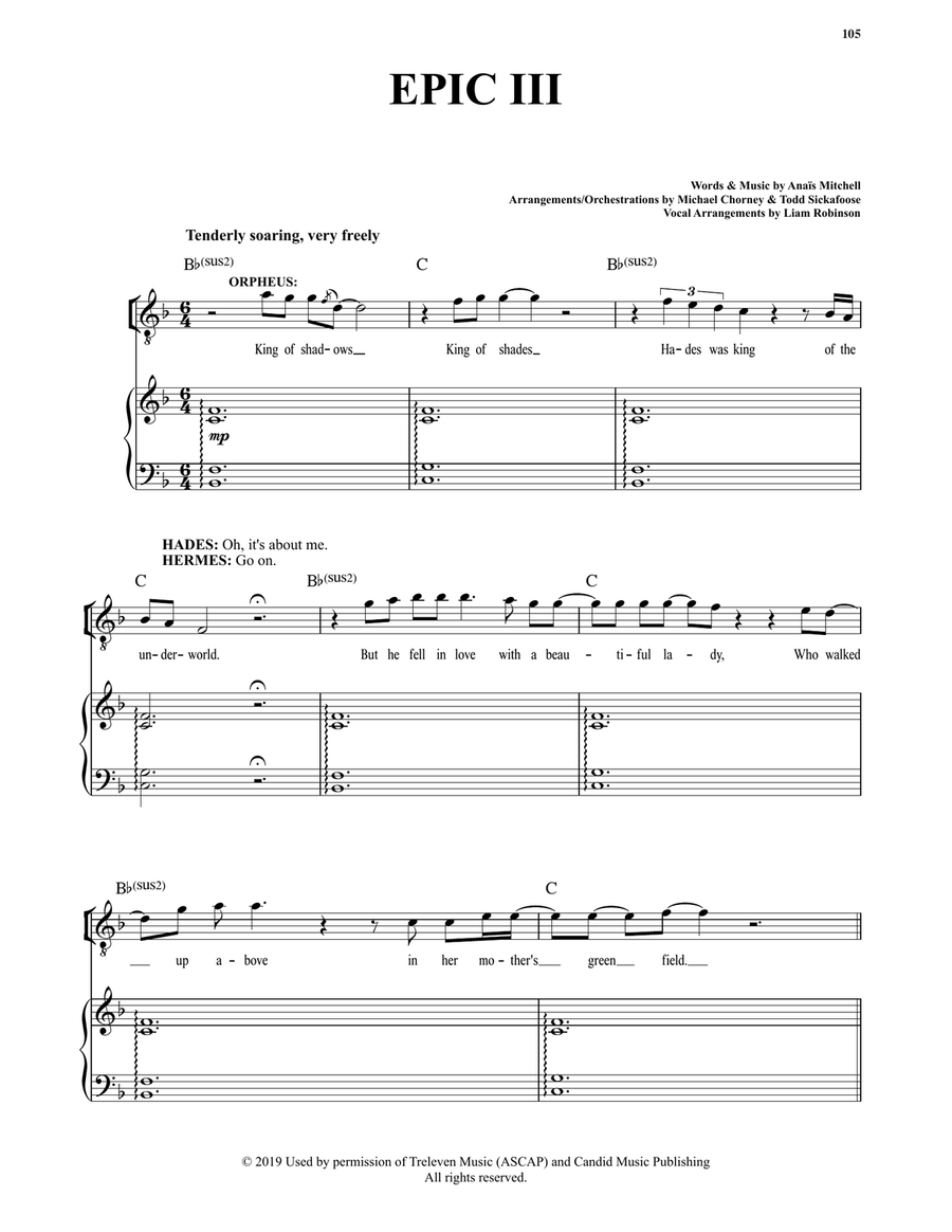 Epic III (from Hadestown) Voice scores gallery preview page 1