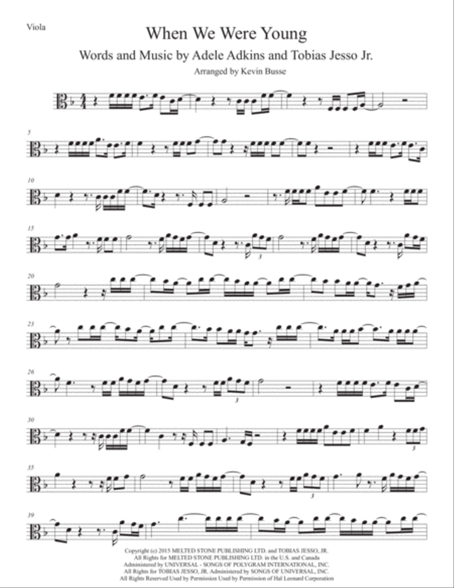 When We Were Young When We Were Young Viola Solo scores gallery preview page 1