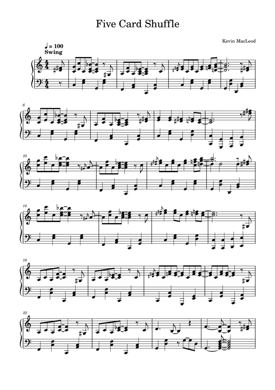 Five Card Shuffle Piano Solo scores gallery preview page 1