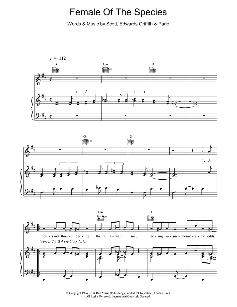 Female Of The Species Piano, Vocal, Guitar scores gallery preview page 1