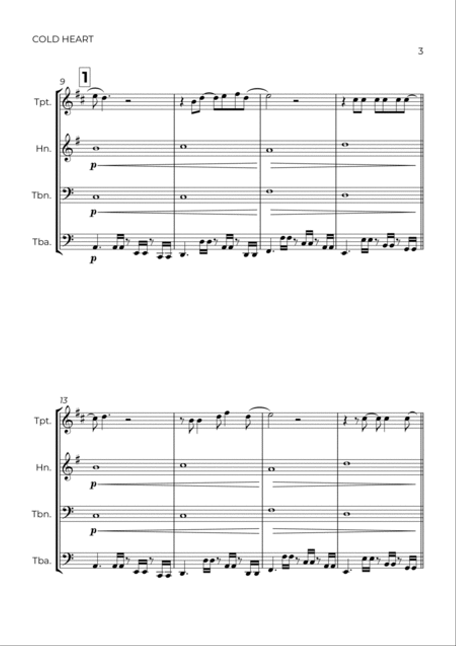 Cold Heart (pnau Remix) Cold Heart (pnau Remix) Brass Quartet scores gallery preview page 3