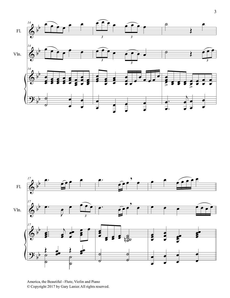 AMERICA, THE BEAUTIFUL (Trio – Flute, Violin and Piano/Score and Parts) Flute scores gallery preview page 4