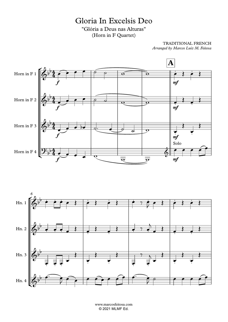 Gloria In Excelsis Deo - Horn in F Quartet Brass Quartet scores gallery preview page 3