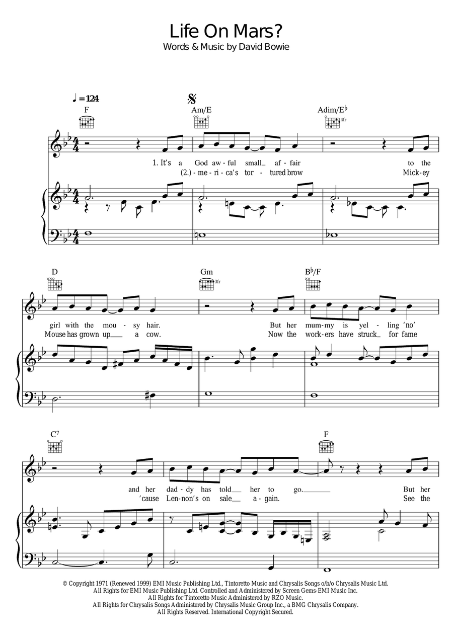 Life On Mars? Piano, Vocal, Guitar scores gallery preview page 1