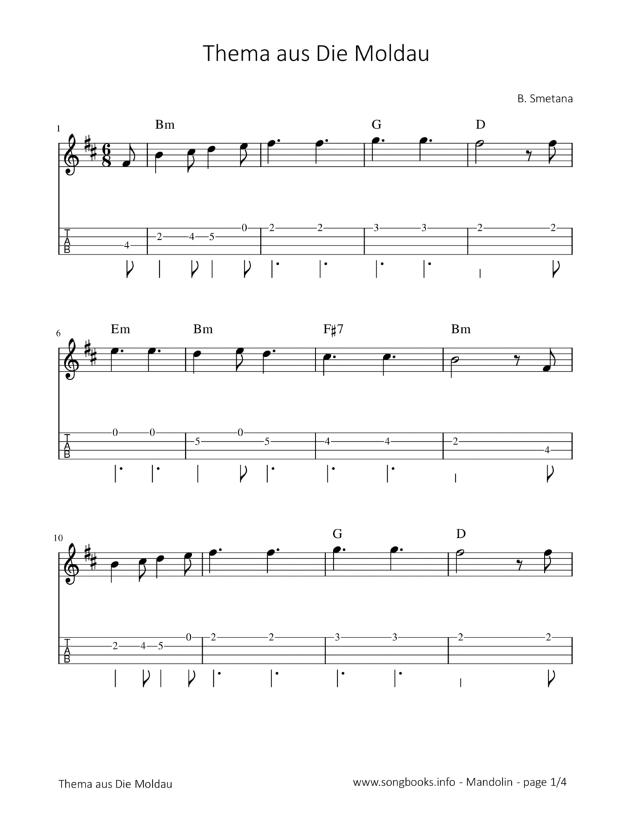 Thema aus Die Moldau - B. Smetana Mandolin scores gallery preview page 1