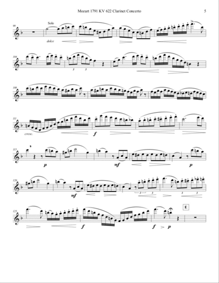 Mozart 1791 KV 622 Clarinet Concerto in F Flute Solo Part Only Clarinet scores gallery preview page 5