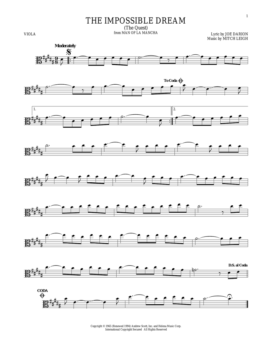 The Impossible Dream (The Quest) Viola Solo scores gallery preview page 1