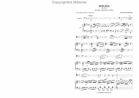 Sonata Op. 5 No. 1 for Harp and Violoncello (Violin) by Bernhard Romberg Cello - Sheet Music