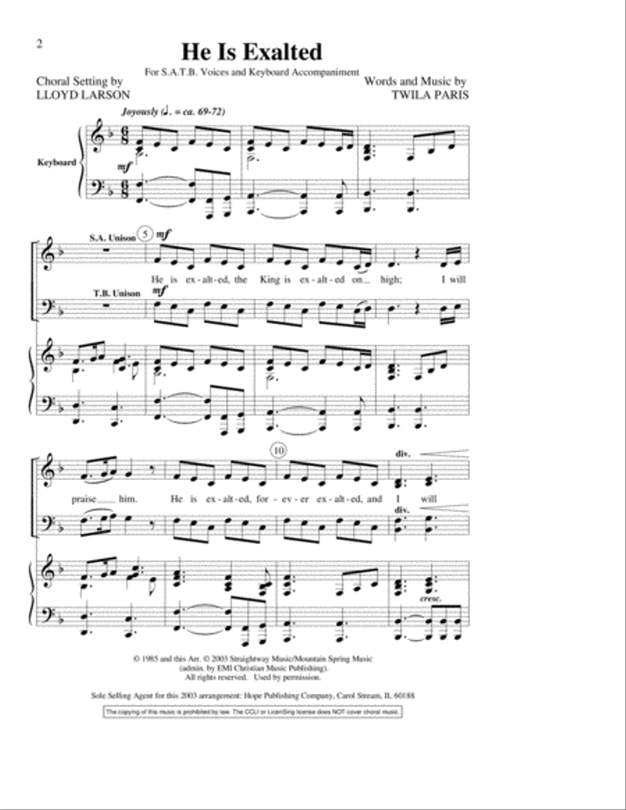 He Is Exalted 4-Part scores gallery preview page 2