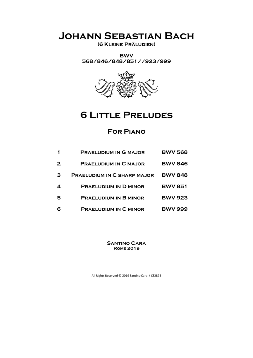 Bach - 6 Little Preludes (Kleine Präludien) BWV various for Piano image number null