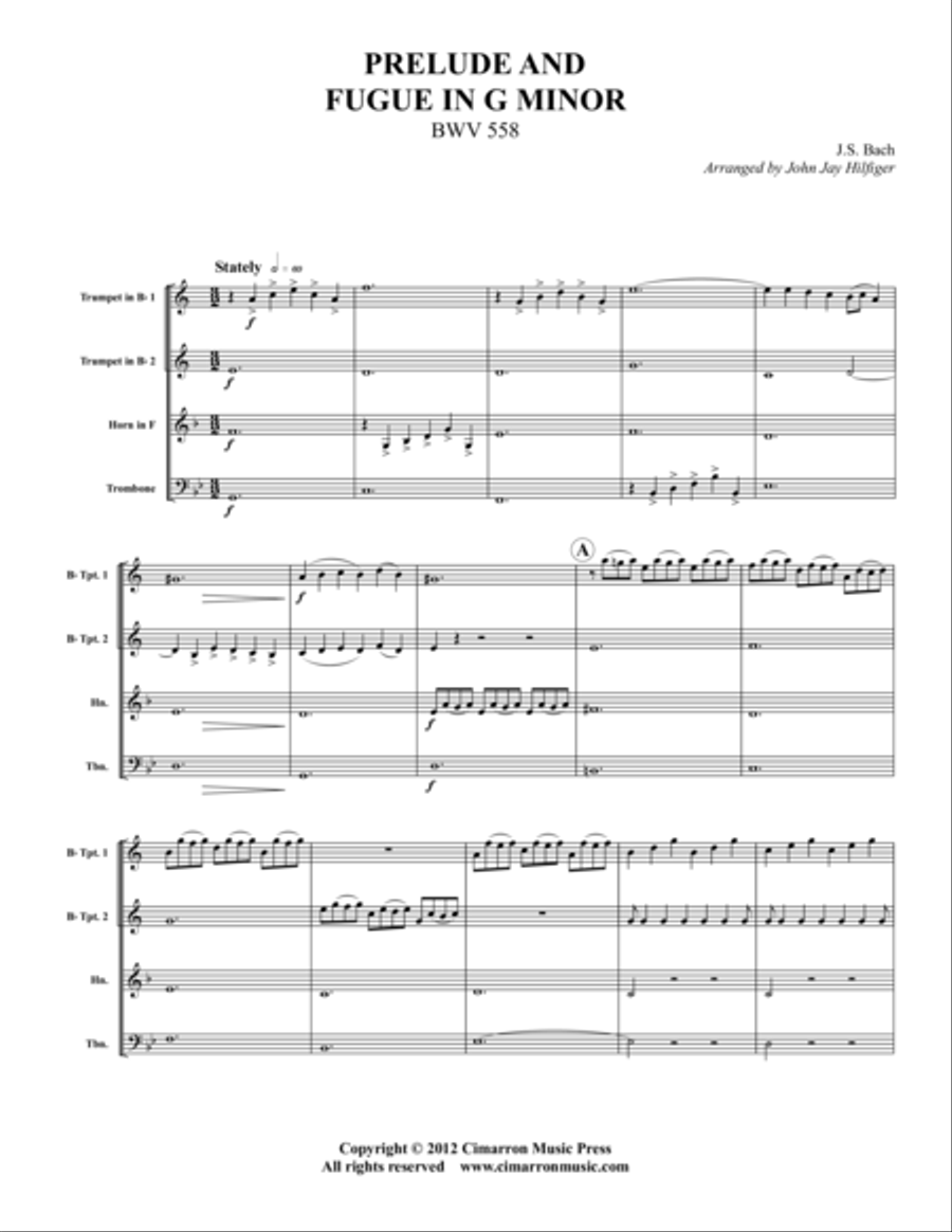 Prelude and Fugue in G Minor, BWV 558 Horn scores gallery preview page 1