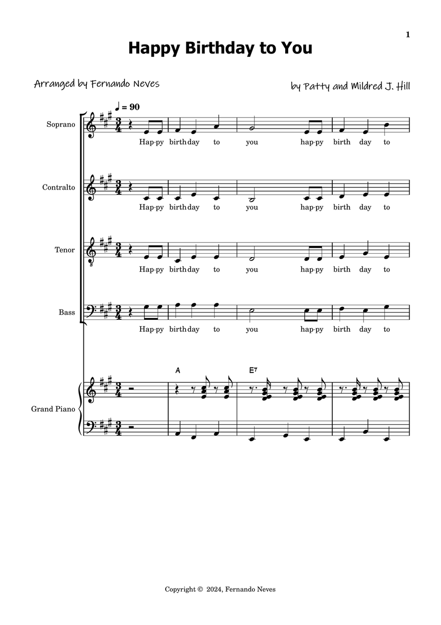 Happy Birthday to You (for 4-Voice Choir) 4-Part scores gallery preview page 1