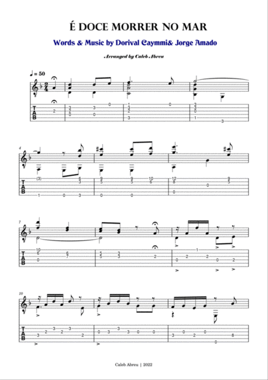 É doce morrer no mar by Dorival Caymmi & Jorge Amado Acoustic Guitar scores gallery preview page 2