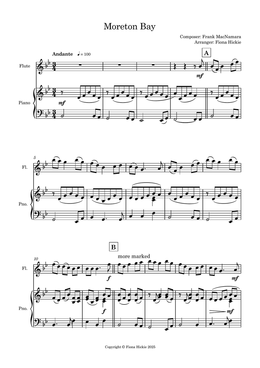 Moreton Bay Flute Solo scores gallery preview page 2