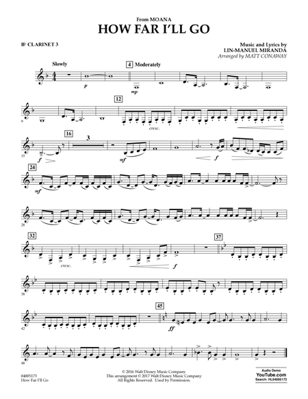 How Far I'll Go (from Moana) - Bb Clarinet 3