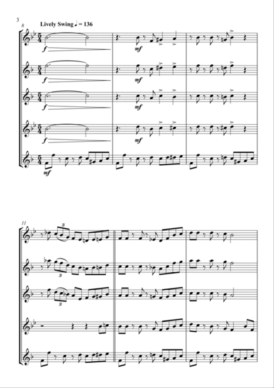 Battle Hymn of the Republic - a Jazz Arrangement - for Saxophone Quartet Saxophone Quartet scores gallery preview page 4