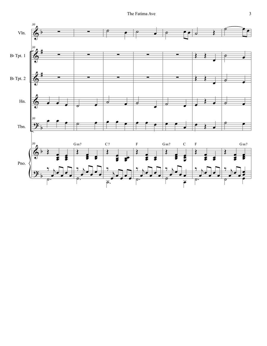 The Fatima Ave (Brass Quartet and Piano) Brass Quartet scores gallery preview page 3