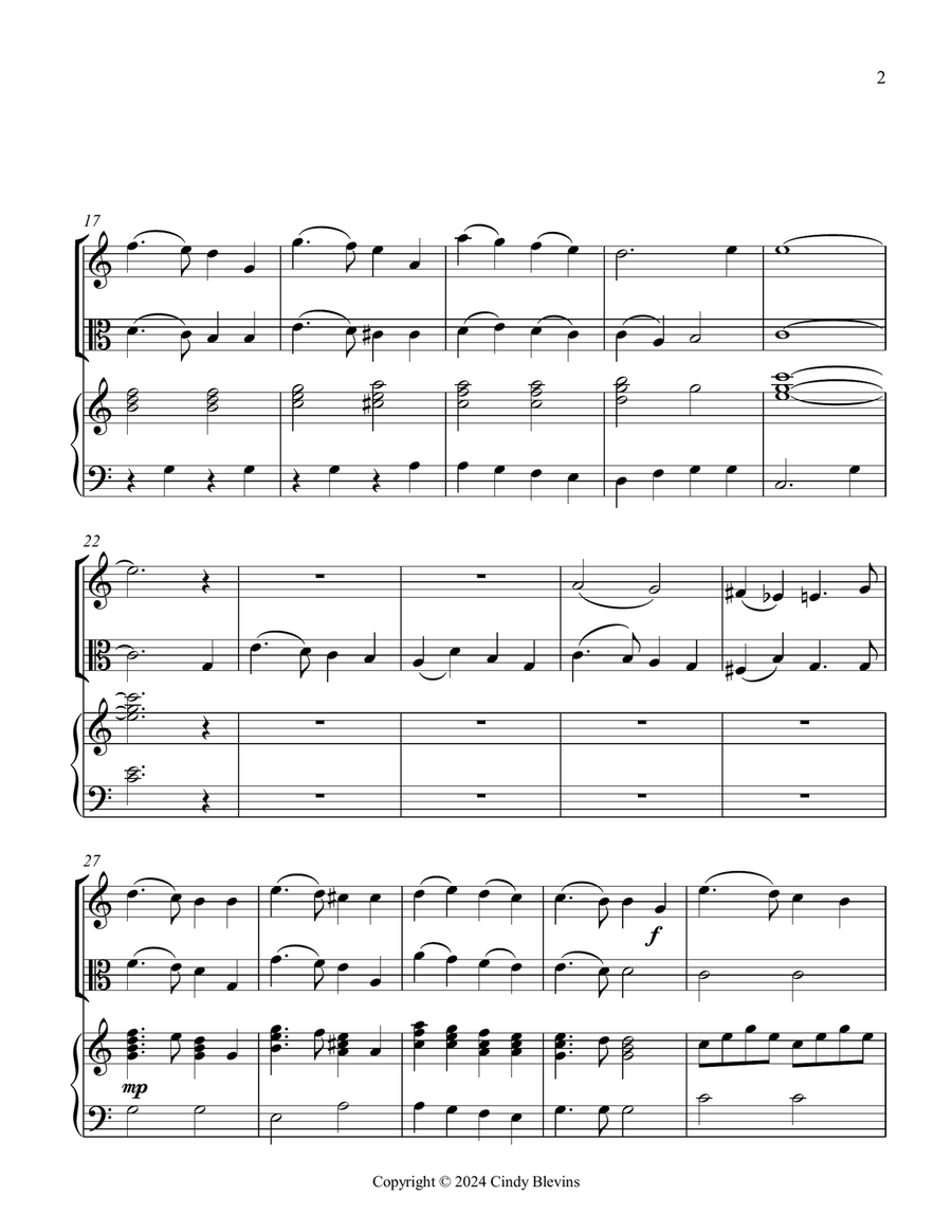 I Heard the Bells On Christmas Day, for Violin, Viola and Piano Violin scores gallery preview page 3