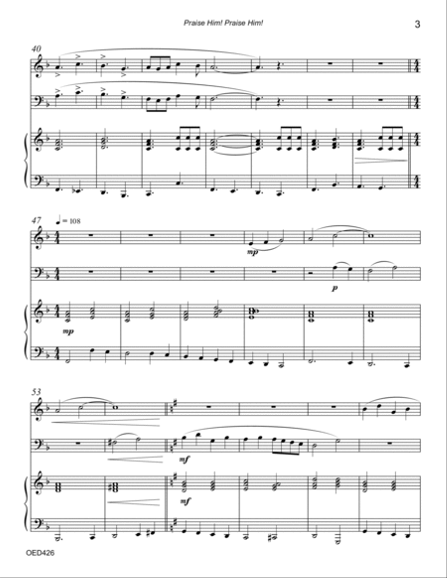 PRAISE HIM! PRAISE HIM! - OBOE & EUPHONIUM (Trombone) with Piano Accompaniment Small Ensemble scores gallery preview page 3