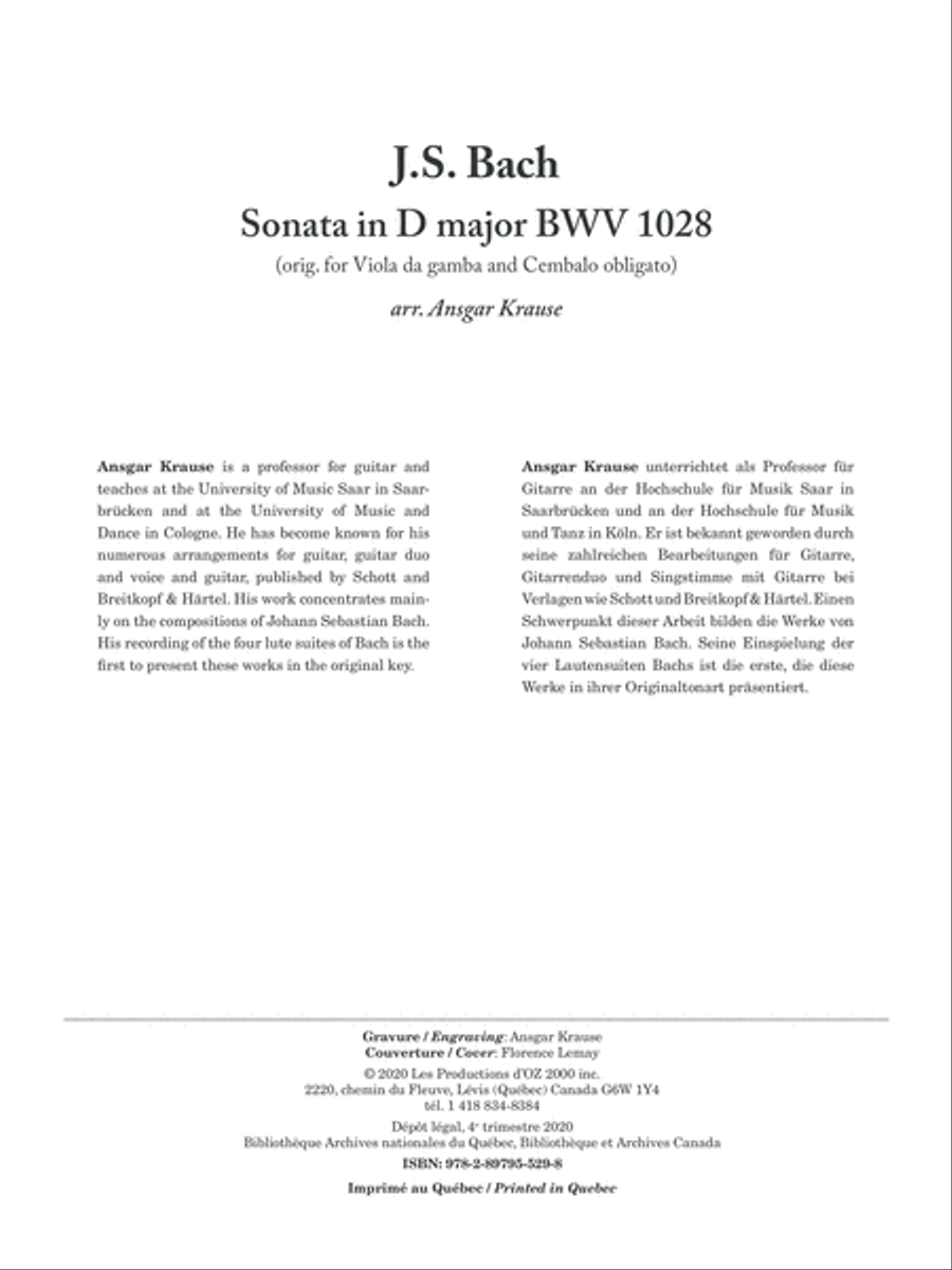Sonata in D major BWV 1028 Guitar Ensemble scores gallery preview page 2