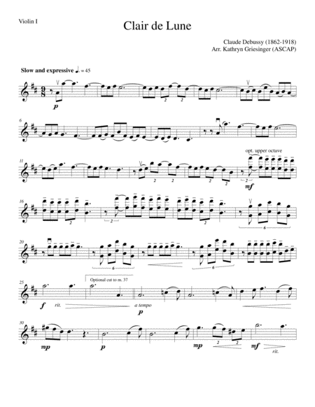 Clair de Lune (Debussy) Easy String Quartet or Quintet image number null