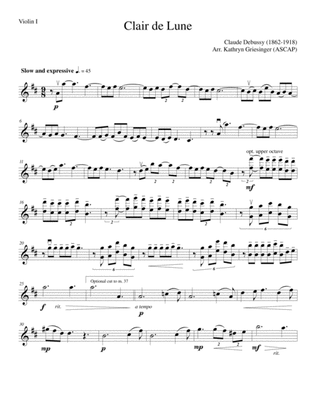 Clair de Lune (Debussy) Easy String Quartet or Quintet