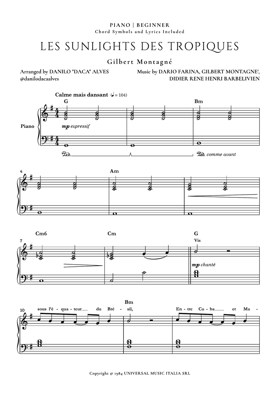 Les Sunlights Des Tropiques Easy Piano scores gallery preview page 1
