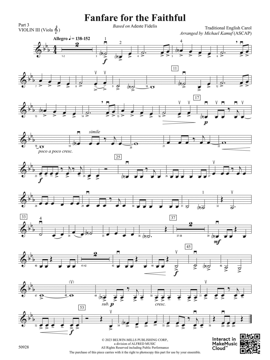 Fanfare for the Faithful: Part 3 - Violin I Concert Band scores gallery preview page 1