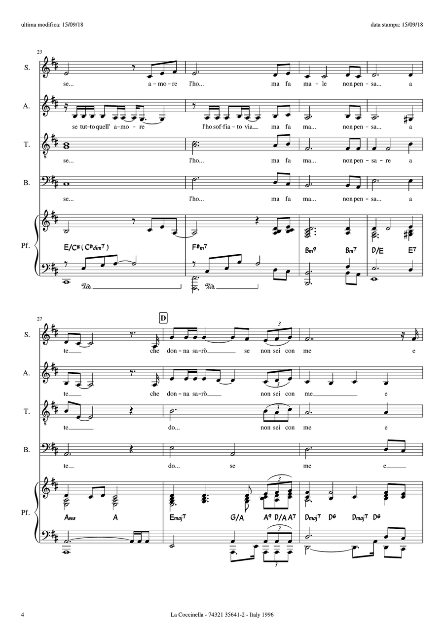 Strano il mio Destino for SATB + Piano (complete score + piano acc. + piano rehearsal + text and tra 4-Part scores gallery preview page 5