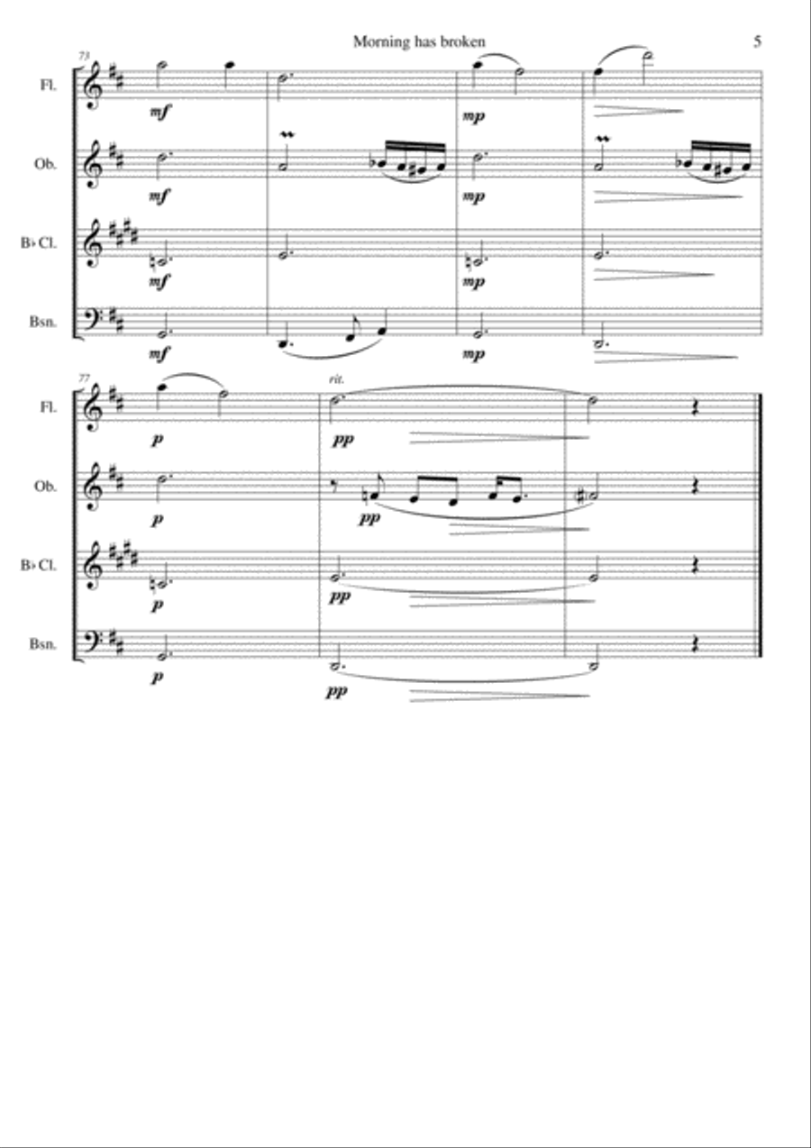 Variations on Morning has broken (Bunessan) for wind quartet Woodwind Quartet scores gallery preview page 5