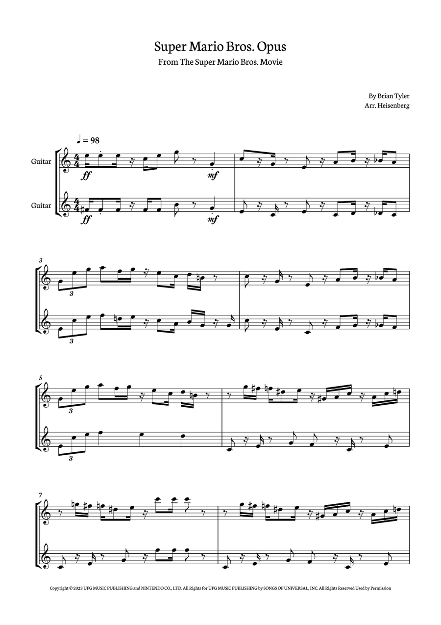 Super Mario Bros. Opus Classical Guitar scores gallery preview page 1