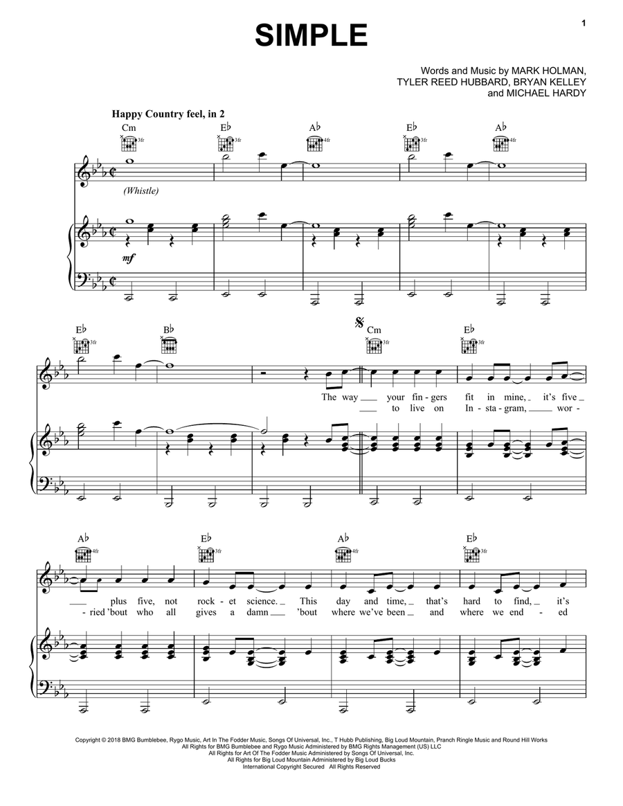 Simple Piano, Vocal, Guitar scores gallery preview page 1