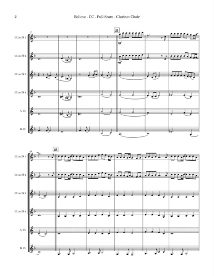 Believe Clarinet Choir scores gallery preview page 2