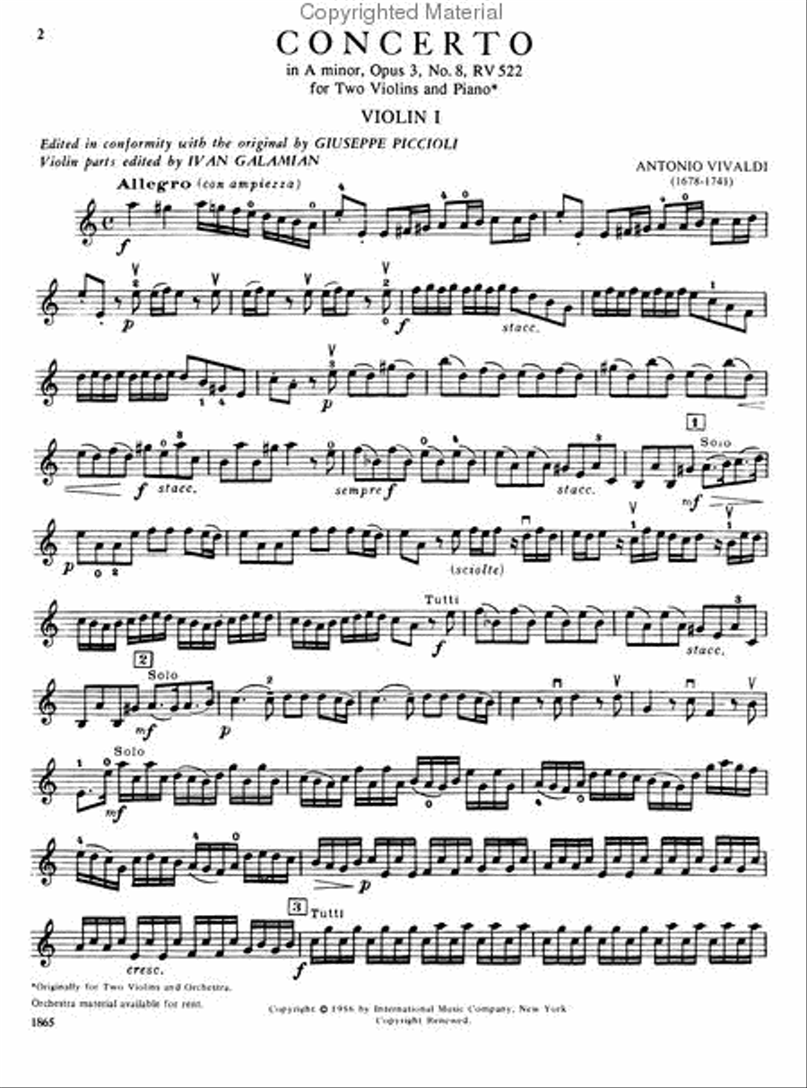 Concerto In A Minor, Rv 522 Violin scores gallery preview page 2