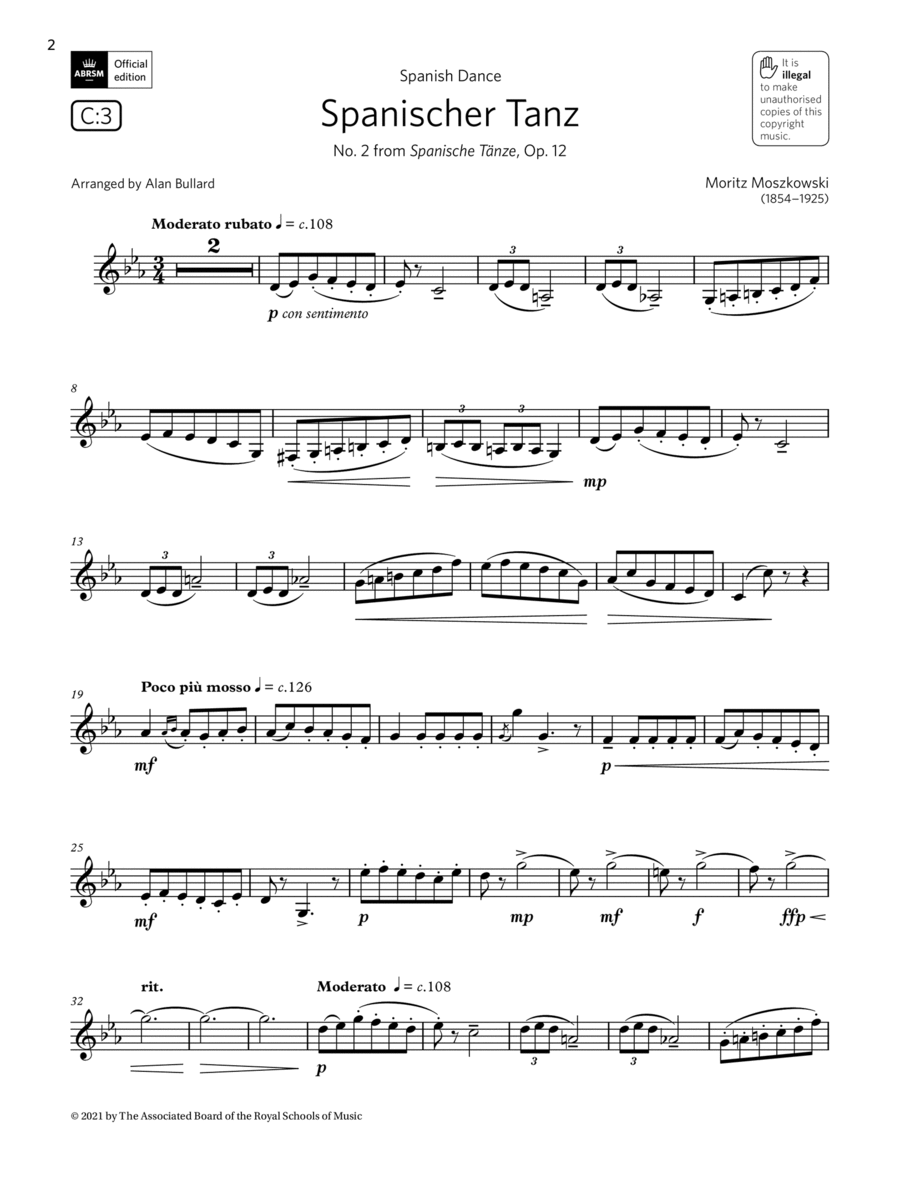 Spanischer Tanz (from Spanische Tänze) (Grade 5 List C3 from the ABRSM Clarinet syllabus from 2022) Clarinet Solo scores gallery preview page 1